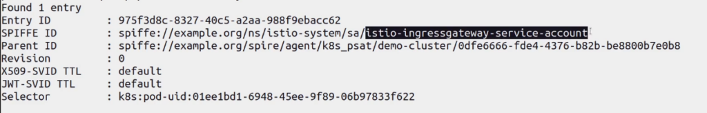 istio ingress gateway entry in spire server