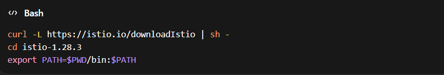 Bash command to download and set up Istio 1.28.3 using curl and environment path configuration for Ambient Mesh installation
