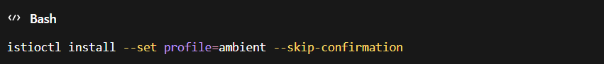 istioctl install command with ambient profile enabled and skip confirmation flag for deploying Istio Ambient Mesh in Kubernetes